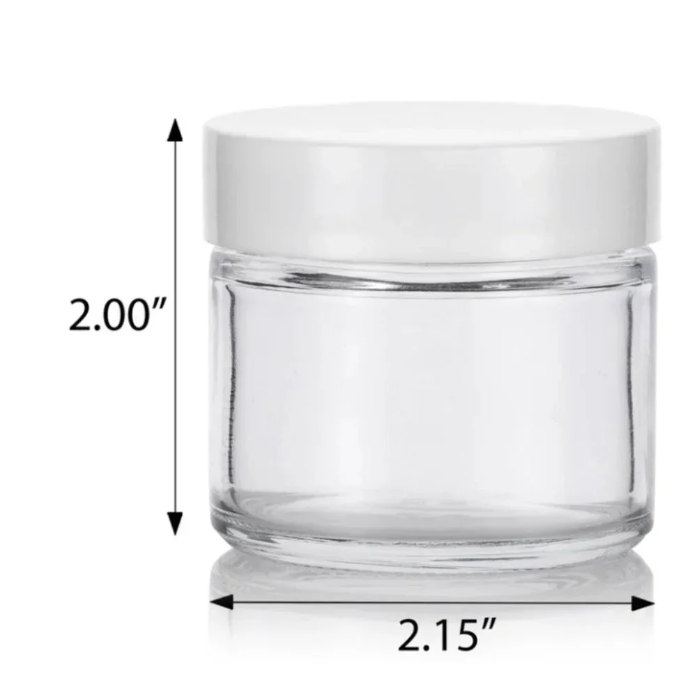 ⭐️ $10  - SET of 10 - STRAIGHT-SIDED CLEAR GLASS JARS WITH WHITE LIDS - 2oz
